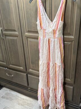 l*space Pink, Coral & Yellow Striped Midi Dress